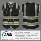 High Visibility Safety Vest - Reflective Breathable Mesh with 9 Pockets, Front Zipper for Men & Women - Meets ANSI/ISEA Standards