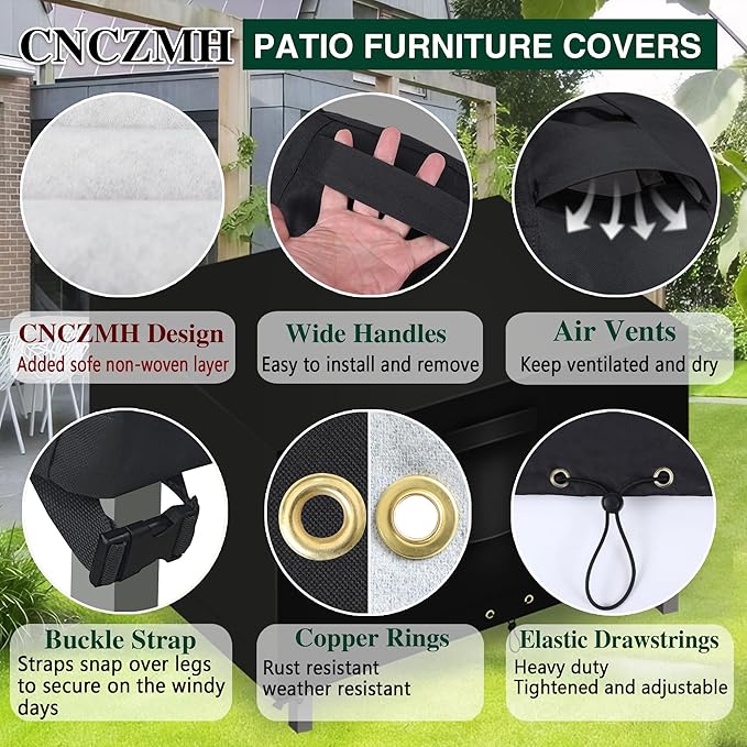 Heavy Duty Patio Furniture Covers Waterproof, 600D Outdoor Furniture Cover Waterproof for Sectional Sofa Couch, Outdoor Dining Table and Chair Set Covers 84''L x 44''W x 28''H, Black