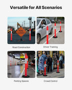 VEVOR 2 Pack Traffic Delineator Posts, 48 inches Traffic Safety Cones with Weighted Base and Reflective Strips, Heavy Duty Delineator Posts for Construction Site, Parking Lot, Crowd Control, Red