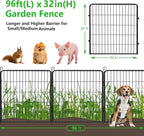 Decorative Metal Garden Fence with Gate Dog Fence Outdoor for Yard, 32in(H) x 96Ft(L) No Dig Fence 36 Panels Fencing for Dogs Animal Barrier Fence Garden Fencing for Yard, Patio, Flower Bed