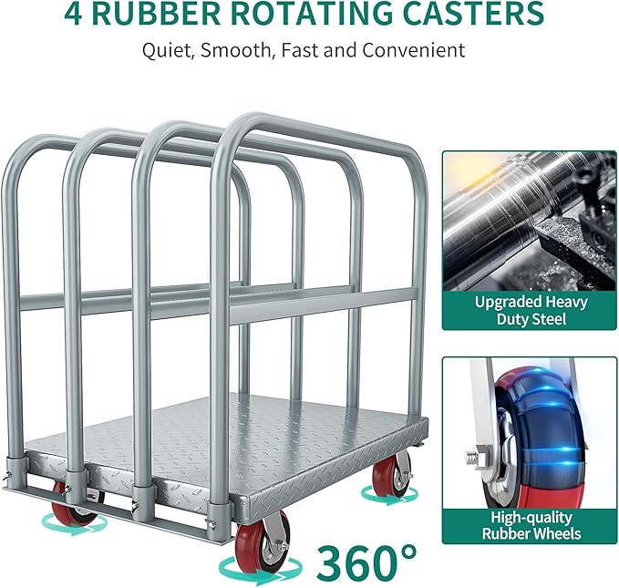 YITAHOME 2 in 1 Drywall Cart Heavy Duty, Folding Platform Carts with Wheels, Heavy Duty Platform Cart with Sides, Steel Panel Truck Carts with 4 Hand Drails
