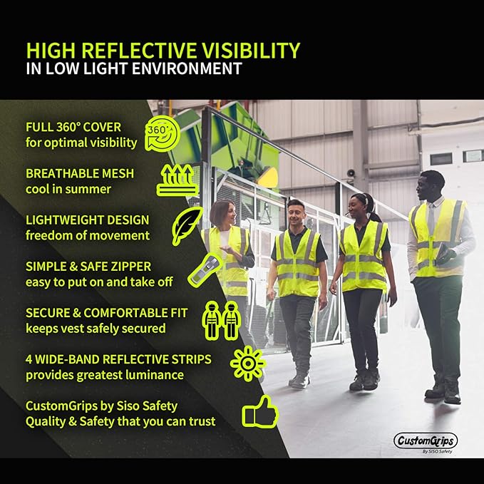 CustomGrips BY SISO SAFETY Vest with High Visibility Reflective Strip Work Vest