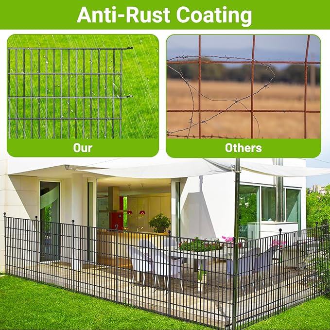 4 Panels No Dig Decorative Outdoor Garden Fence for Yard, 48 in(H) X 10.5 ft(L) Animal Barrier Fencing Rustproof Metal Wire Panel Border for Dog, Rabbits, and Patio Temporary Ground Stakes
