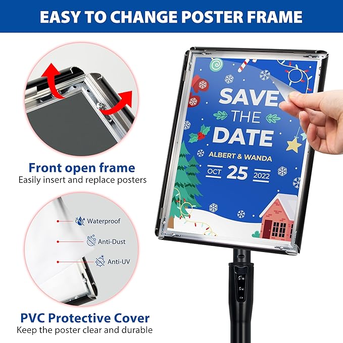 4 Pack Sign Holder Stands - 11 x17 inch Standing Sign Stand, Adjustable Poster Sign Holder Pedestal Floor Sign Stand, Aluminum Snap Open Frame for Vertical & Horizontal View Sign Stand, Black