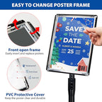 4 Pack Sign Holder Stands - 11 x17 inch Standing Sign Stand, Adjustable Poster Sign Holder Pedestal Floor Sign Stand, Aluminum Snap Open Frame for Vertical & Horizontal View Sign Stand, Black