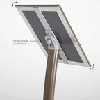 M&T Displays Curved Menu Board 11x17 Inch Pedestal Sign Holder with 8.5x11 Inch Brochure Holder Earth Color Floor Standing Aluminum Front Loading Easy Open Poster Message Advertisement Post