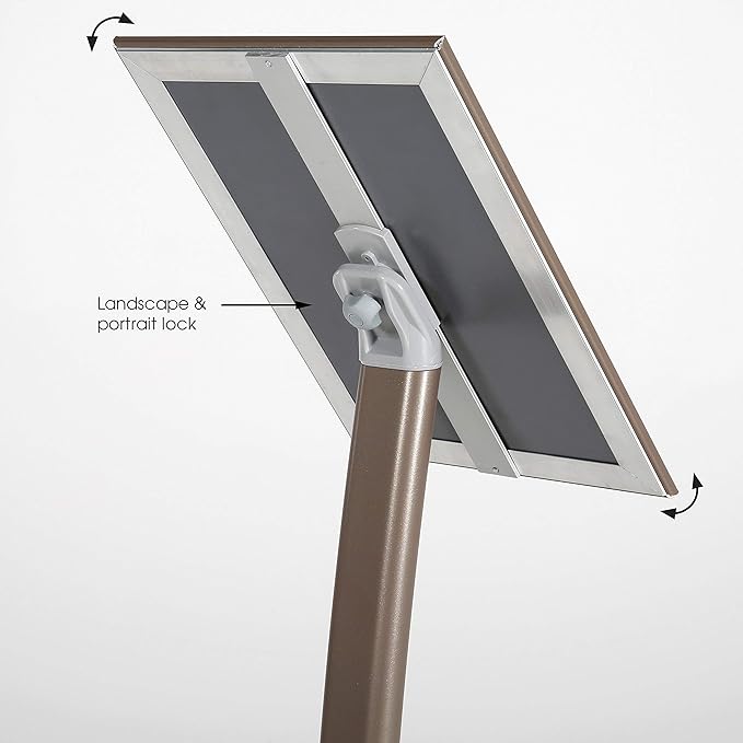 M&T Displays Curved Menu Board 11x17 Inch Pedestal Sign Holder with 8.5x11 Inch Brochure Holder Earth Color Floor Standing Aluminum Front Loading Easy Open Poster Message Advertisement Post
