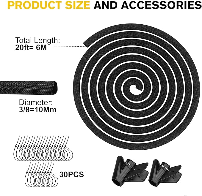 Cord Protectors from Pets No Chew, Ultra Durable Wire Protector Cord Covers for Pets, Flexible Cable Sleeve Cord Management for TV/Computer/Electric Wires/Phone Charging Cables (3/8"-20Feet)