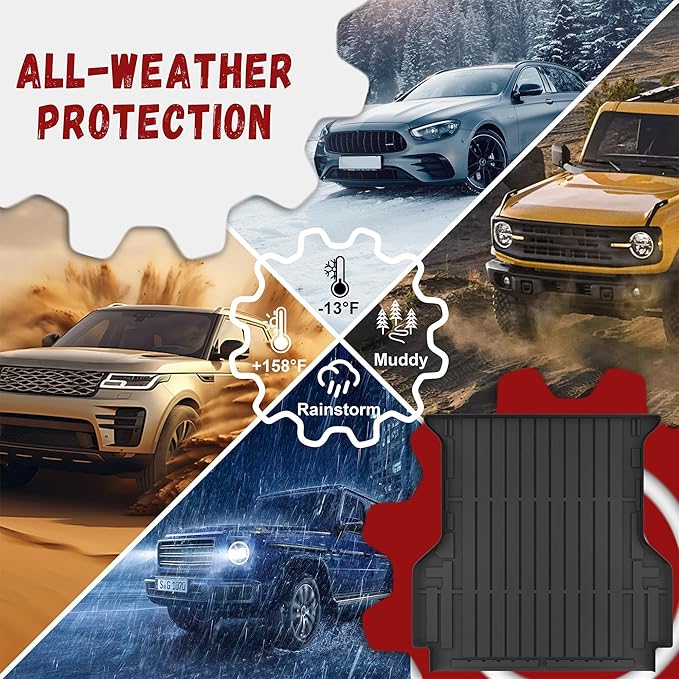 Truck Bed Mat Fit Ford Ranger 2024 2025 (5FT, 59.6" Bed), TPE All Weather Truck Bed Liner Cargo Liner Ranger Accessories