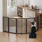 Dog Gates for Doorways, Foldable Dog Gate Indoor, Freestanding Pet Gates for Doorways Bedroom, Puppy Gate with Metal Support Feet, Room Divider, 6 Panels (Brown)