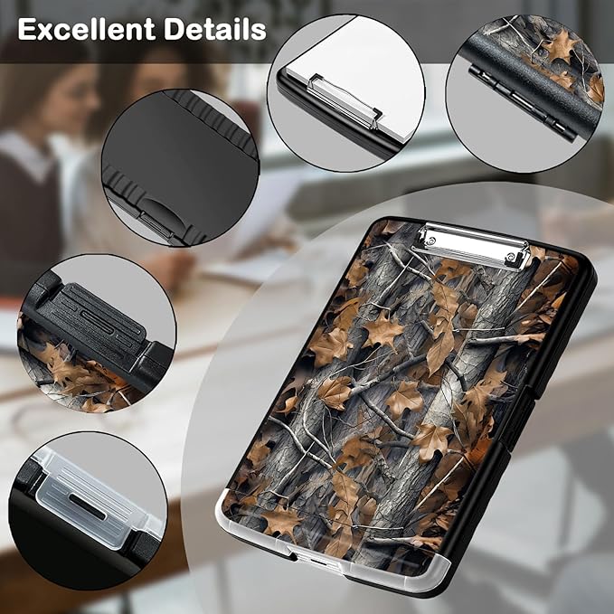 Clipboard with Storage,Office Supplies Nursing Clipboards Folder with Pen Holder Plastic Storage ClipBoard Foldable for Teacher Nurse,Camouflage Forest