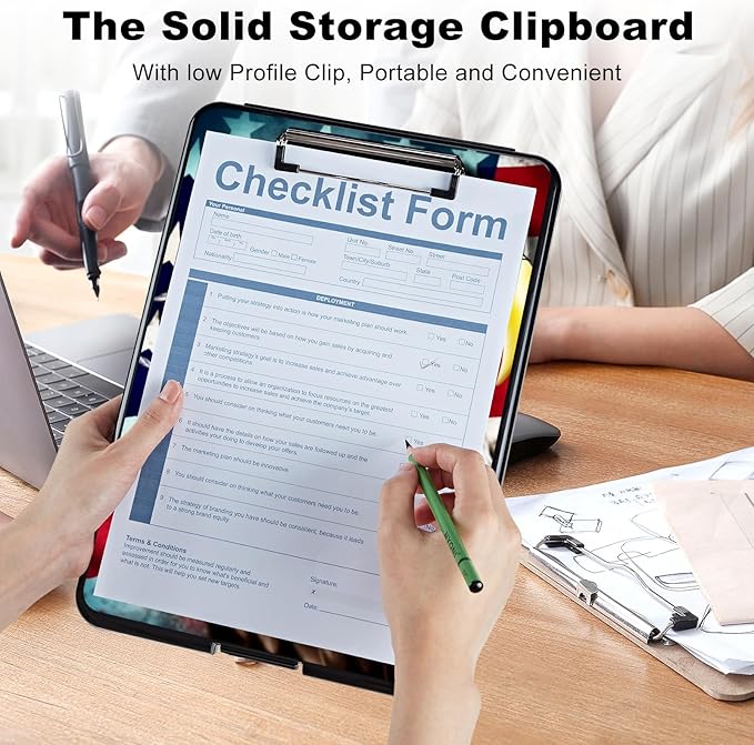 Clipboard with Storage,Plastic Storage Clipboard with Low Profile Clip, Heavy Duty Nursing Clipboards Foldable,Coaches Clipboard Case for Work, Teacher,Office School Supplies,American Flag Owl