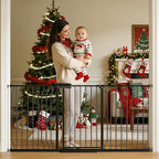 TSAYAWA 62.2"-71.65" Extra Wide Auto Closing Baby Safety Gate for Stairs & Doorways, Pressure Mounted No Drill Pet Gate with Walk-Through Door - Heavy Duty Childproof Gate for Toddlers, Kids, Dogs