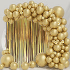 3 Pack 3.3 x 8.2 ft Matte Gold Foil Fringe Backdrop Curtains, Tinsel Streamers Party Decorations, Fringe Backdrop, Door Shimmer for Graduation, New Years Eve, Birthday Party