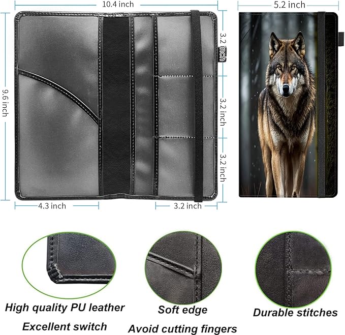 Car Registration and Insurance Holder,Leather Vehicle Glove Box Organizer Wallet for Document,Perfect for any Car,Truck,Motorcycle,Driver License,Trailer or Boat,Men & Women,Wolves Howling Wild