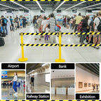 Therwen 6 Pcs Double Retractable Belt Barrier with Stanchion Dual Retractable Safety Belt Heavy Duty Crowd Control Stanchions Stainless Steel Post Holder Safety Barrier Stand (9.8 ft,Yellow and Black)