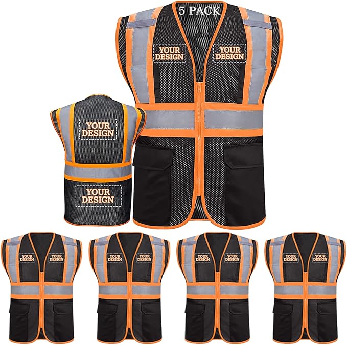 Custom Safety Vest with Logo Pockets High Visibility Reflective Vests Construction Security Workwear