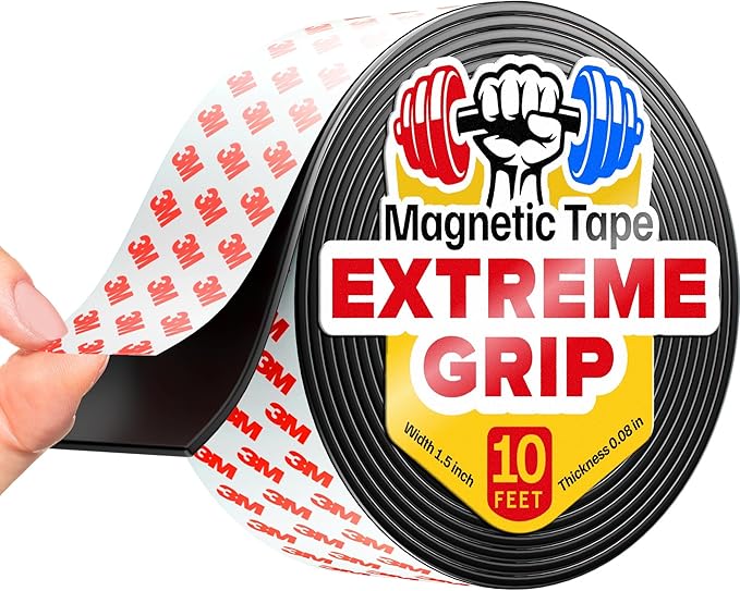 Super Sticky Magnetic Tape (10 feet x 1.5 inch) - Stong Magnet Strip with Adhesive Backing for DIY & Crafts - Easy to Cut and Mount on Fridges, Whiteboards & More