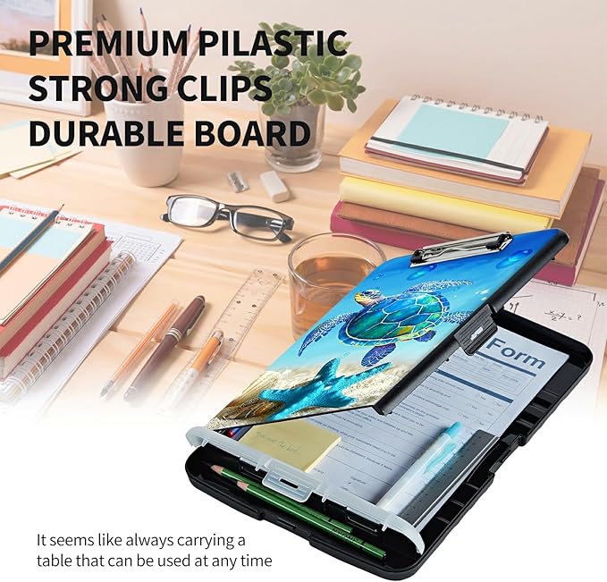 Clipboard with Storage High Capacity Plastic Nursing Clipboards with Pen Holder File Folder Storage Box Clipboard with Heavy Duty Clips for Teacher,Doctor,Offices-Blue Turtle