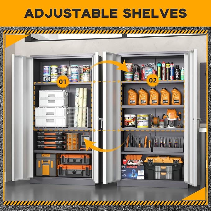 Greenvelly Metal Storage Cabinet with 2 Doors and 4 Adjustable Shelves, 72”H Metal Cabinet Lockable Storage Cabinet,Tall Locking File Cabinet for Office,Home, Garage, Gym, School