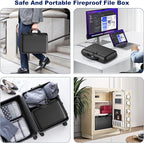 Fireproof Document Box, Hard Case Fireproof File Organizer Box with Lock and 13 Pocket Accordion File Folder, Portable Safe Box for Home Office Travel to Storage Important Documents Laptop Blue