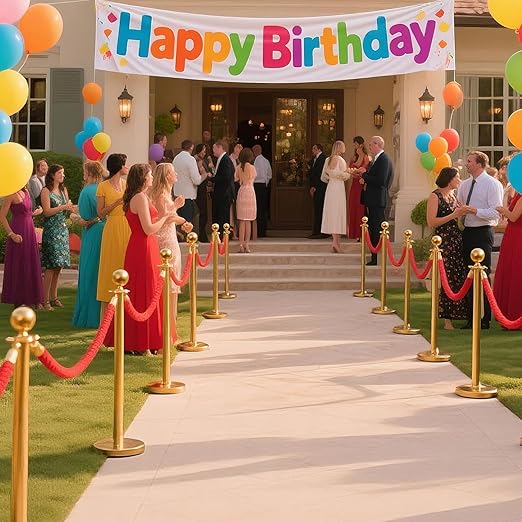 8 PCS Stanchions and Velvet Ropes, Gold Posts 5 Feet Crowd Control Barriers, Stainless Steel Poles for Red Carpet Themed Party Decoration (Golden)
