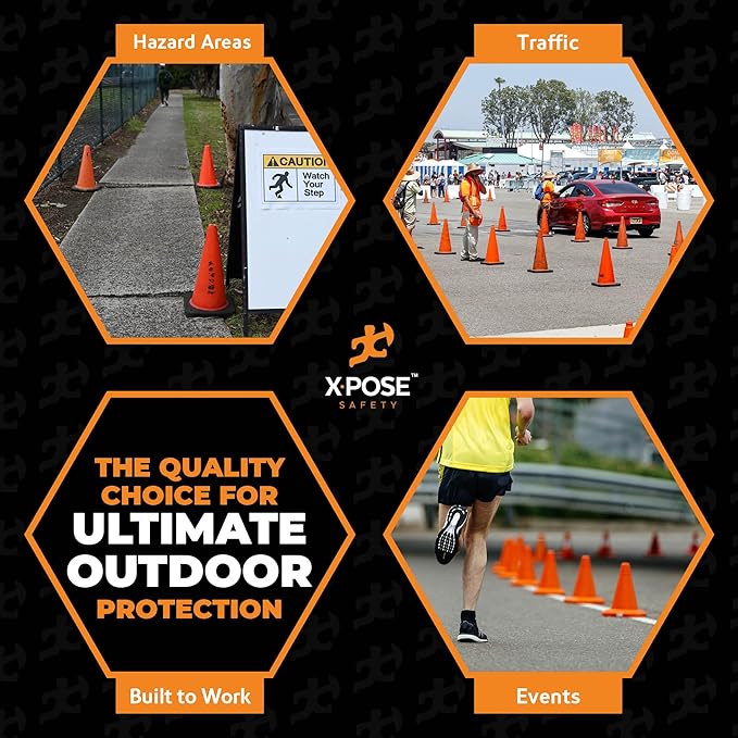 Xpose Safety 18 Inch Orange Traffic Cones, 4-Pack - Multipurpose PVC Plastic Safety Cone for Parking, Soccer, Caution, Kids and Construction - DOT Approved
