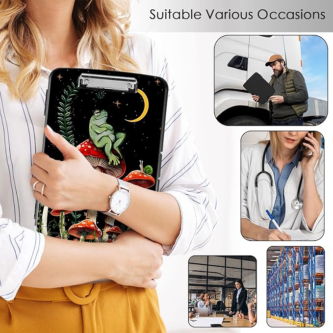 Clipboard with Storage,Office Supplies Nursing Clipboards Folder with Pen Holder Plastic Storage ClipBoard Foldable for Teacher Nurse,Mushroom Frog