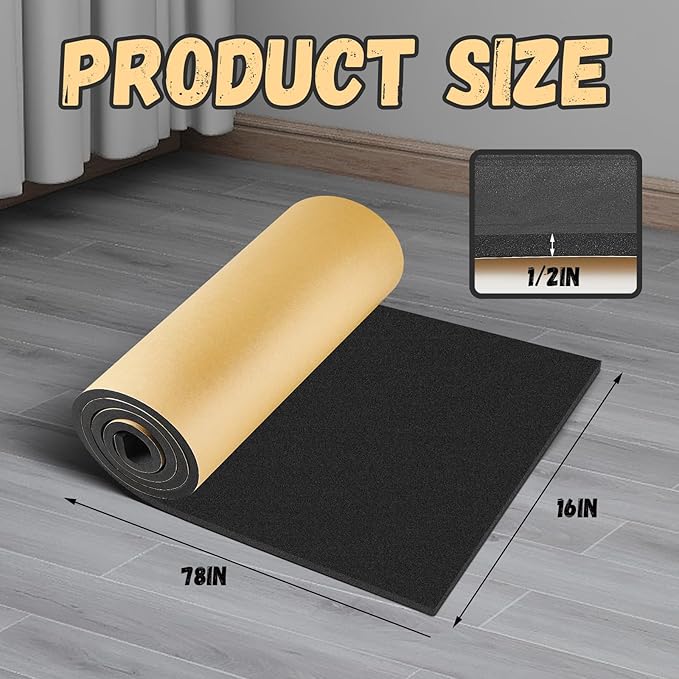 Pangda 1 Piece 78 x 16 x 1/2 Inch Extra Large Marine Foam Roll Closed Cell Rubber with Adhesive Insulation Sheets Lightweight Single Sided Tape Water Weather Resistant for Craft