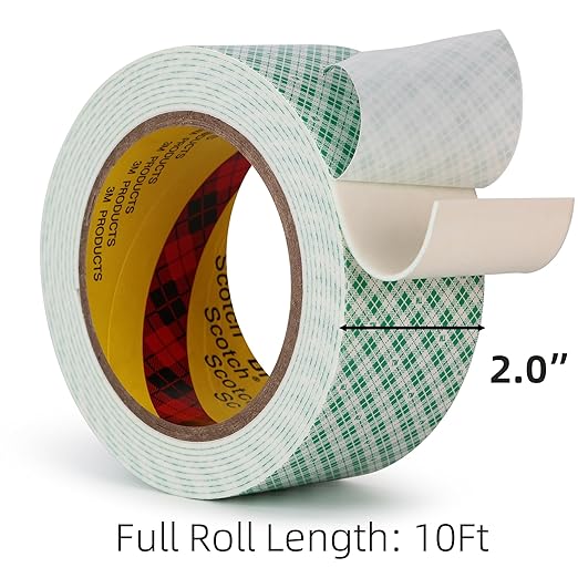 3M Double Sided Foam Tape 2.0"×10Ft 1 Pack White Double Coated Urethane Strong Adhesion Polyurethane Tape for Bonding Attaching Mounting Interior Signage Nameplates DIY Card