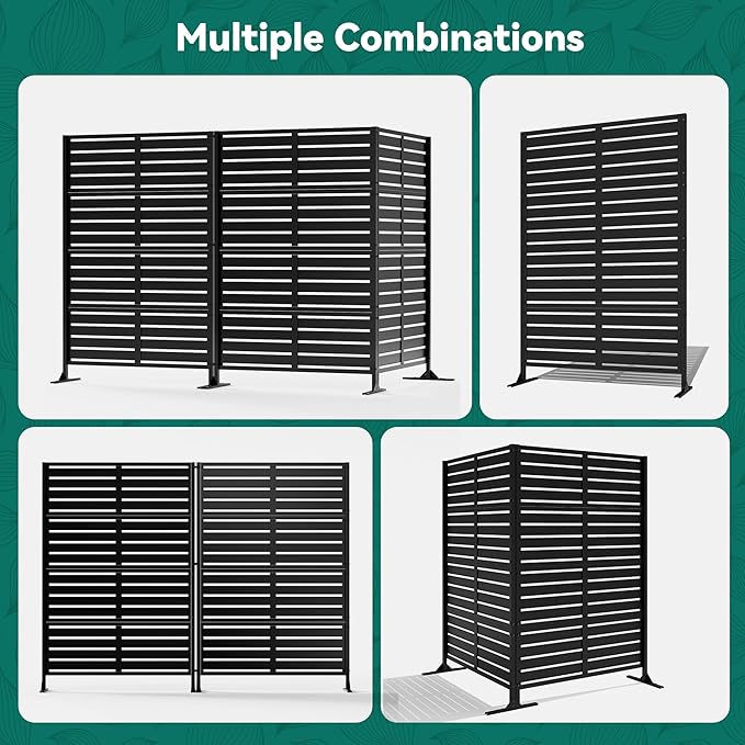 Modern Shade Metal Privacy Screen 72" H x 48" W, Freestanding Decorative Outdoor Privacy Fence Panels for Instant Privacy & Space Division, Patio Screens for Patios Outside Outdoor, Black, 2 Panel