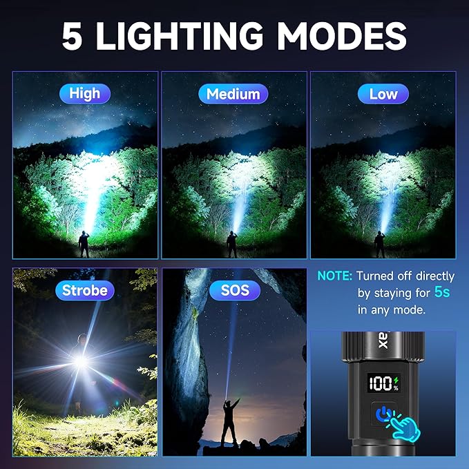 4Pack Rechargeable Flashlights High Lumens 9900LX, LED Flashlight Rechargeable with LCD Digital Display, 5Modes Adjustable Flash Light, Super Bright Flashlight Powerful, Tactical Flashlights for Home