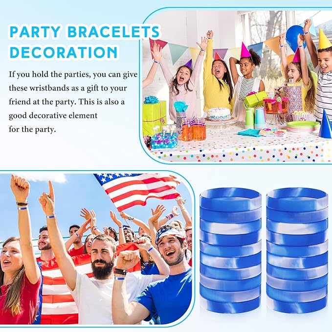 Liliful 100 Pcs Silicone Rubber Wristbands Rubber Wristband Bracelet Bands for Silicone Wristbands for Women Men(Dark Blue and White)