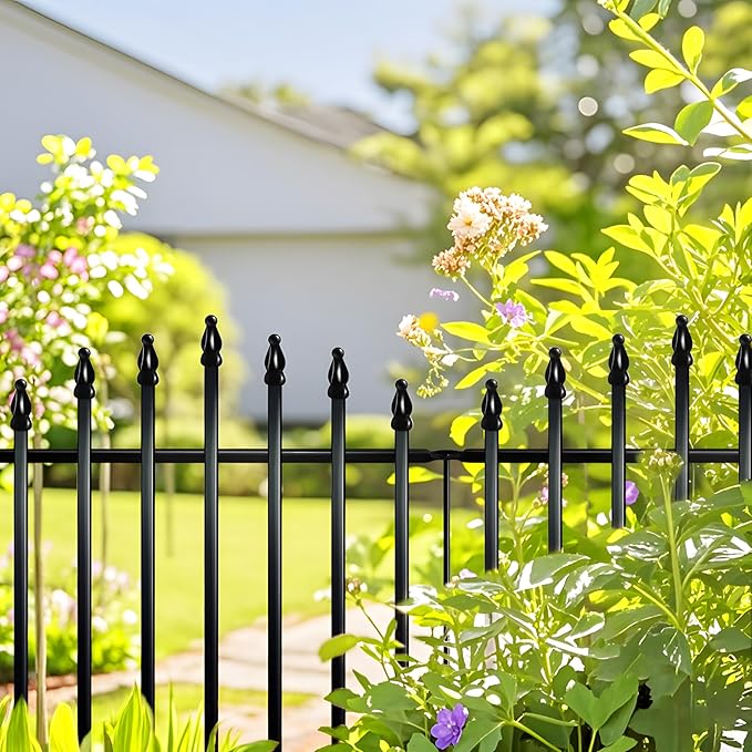Metal Garden Fence 26" H x 24" W (5 Panels, 10 Ft Total) Rustproof Animal Barrier No Dig Decorative Fencing for Dogs,Pet, Yard,& Patio, Easy Installation