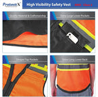ProtectX 6 Pockets High Visibility Safety Vest for Men Women Class 2 Reflective Hi Vis Work Construction Vest