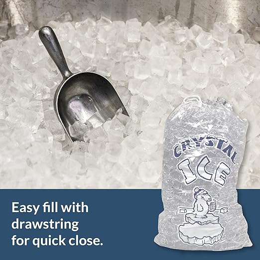 Pinnacle Mercantile 8 lb. Drawstring Ice Bags (100-Count) Heavy-Duty, Puncture-Resistant EVA | Cotton Pull Closure | Disposable, Recyclable | Portable Storage and Freezer Keeper