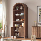 79.9" Tall Arched Storage Cabinet, 6-Tier Pantry Cabinet with Fluted Doors, Arch Kitchen Pantry with Open & Adjustable Shelves, Versatile Cupboard for Dining Room, Living Room, Walnut