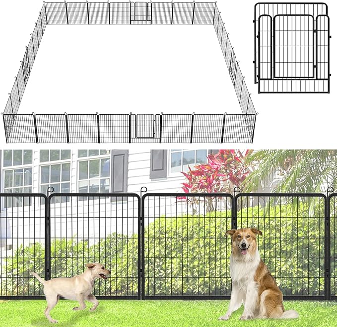 Decorative Metal Garden Fence with Gate Dog Fence Outdoor for Yard, 32in(H) x 107Ft(L) No Dig Fence 40 Panels Fencing for Dogs Animal Barrier Fence Garden Fencing for Yard, Patio, Flower Bed