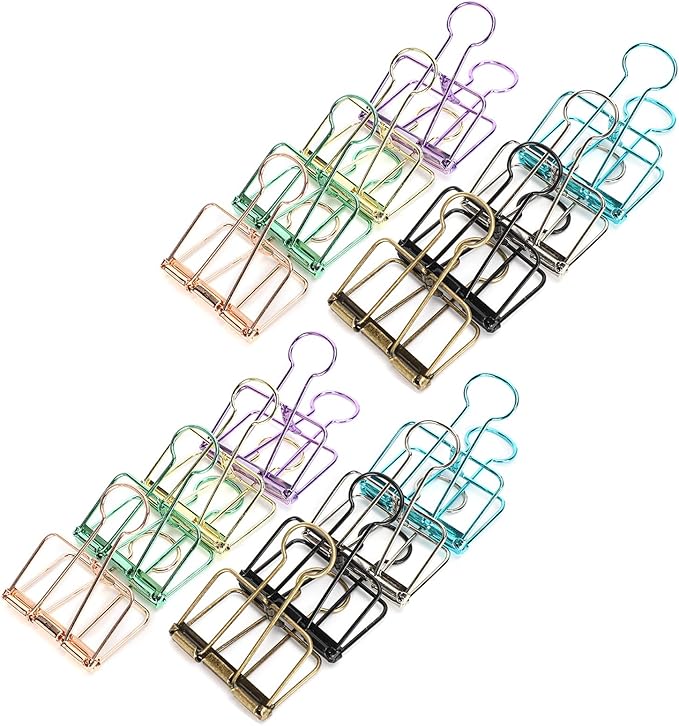 16 Pcs Hollow Binder Clips - 8 Colors Skeleton Design Paper Clamps for Office School Home Use, Organize Documents Files Notes(L,1.9x2.6in)