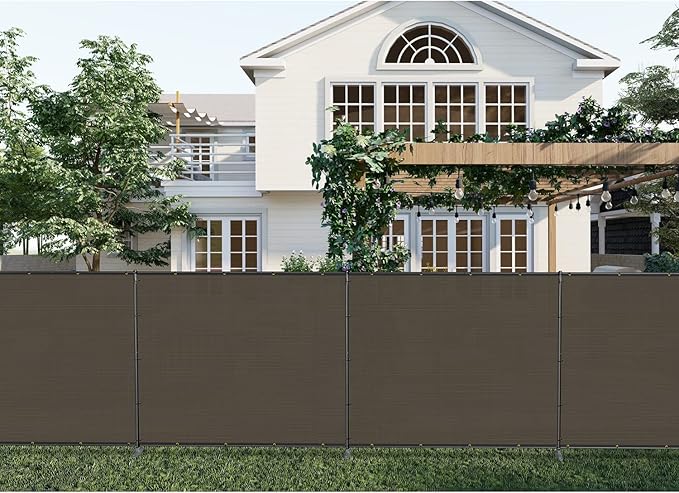 Patio 5' x 127' Outdoor Privacy Screen Freestanding Temporary Fence Panels Net Cover with Metal Poles for Outside Backyard Pool Garden Air Conditioner Fencing, Brown