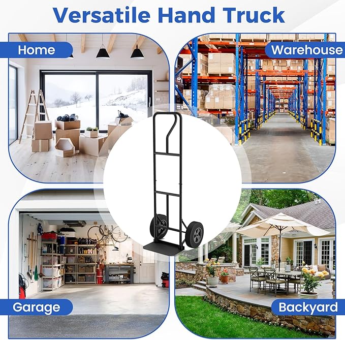 Goplus Hand Truck, P-Handle Hand Truck Dolly w/770LBS Capacity, Vertical Loop Handle, 10” Rubber Wheels, 14.5”x 8.5” Foldable Nose Plate, Heavy Duty Metal Dolly Cart for Lifting, Stairs