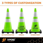Xpose Safety 28” Lime Green Traffic Cone Dual 6" & 4" Reflective Collar – 1 Pack Multipurpose Premium PVC Safety Cone for Parking, Caution, Construction, Road Crews, Emergency Vehicle - DOT Approved