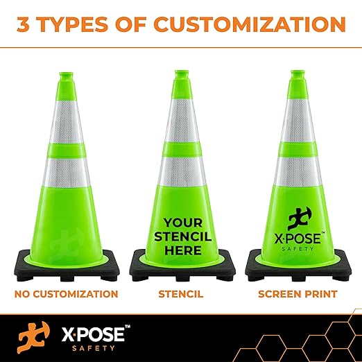 Xpose Safety 36” Lime Green Traffic Cone Dual 6" & 4" Reflective Collar – 48 Pack Multipurpose Premium PVC Safety Cone for Parking, Caution, Construction, Road Crews, Emergency Vehicle -DOT Approved