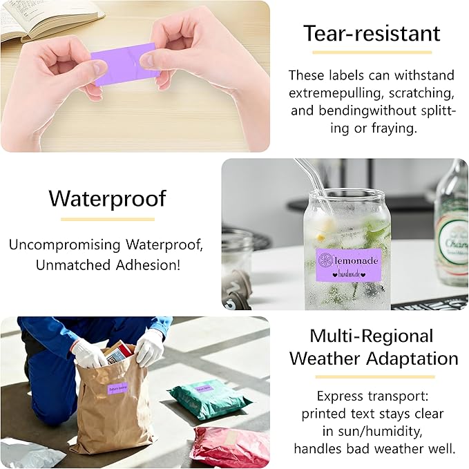 1X2 inch Label Stickers Roll for Thermal Printer 500PCS Colored Removable Freezer Labels Waterproof Blank Sticker Labels to Write on for Food Containers and Jars, Light Purple