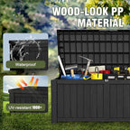 Extra-Large 150 Gallon Outdoor Chest Storage Waterproof - Outside Storage Box & Bench, Resin Deck Chest for Patio/Pool, Lockable UV-Resistant, Onyx Black