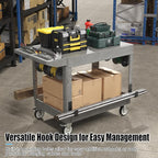 Large Garage Flat Top Utility Cart, Heavy Duty 2 Shelf Tool Cart Service Cart Rolling Push Carts with Ergonomic Handle 5" Swivel Casters.