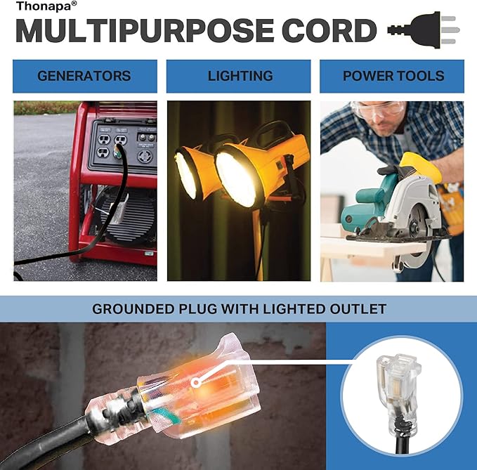 12 Gauge Extension Cord 25 Ft, SJTOW Oil Resistant & Flame Retardant Heavy Duty Extension Cord Black 3 Prong 25ft, 12/3 Black Outdoor Electric Cable Great for Major Appliance, Farm & Ranch