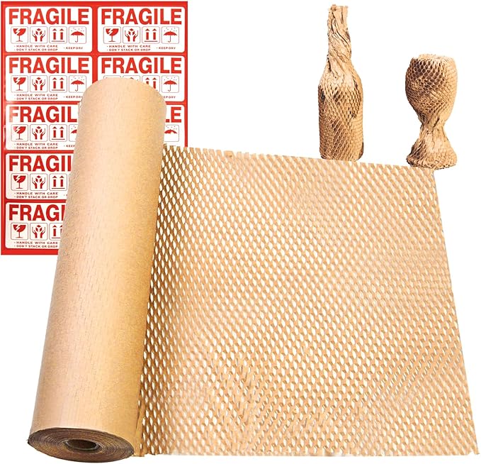 Kitchen Moving Supplies Dishes Packing Kit Moving Supplies for Glassware Plates 15"x230' Eco Friendly Shipping Paper for Fragile Items Bubble Cushion Wrap Roll Recyclable Honeycomb Wrapping Paper