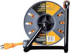 Masterplug 50ft Cord Reel, Retractable Extension Lead with Winding Handle, Safety Overload Circuit Breaker and Power Switch, 4x Grounded Outlets, 2x USB Ports, 15amps, 12AWG Cable
