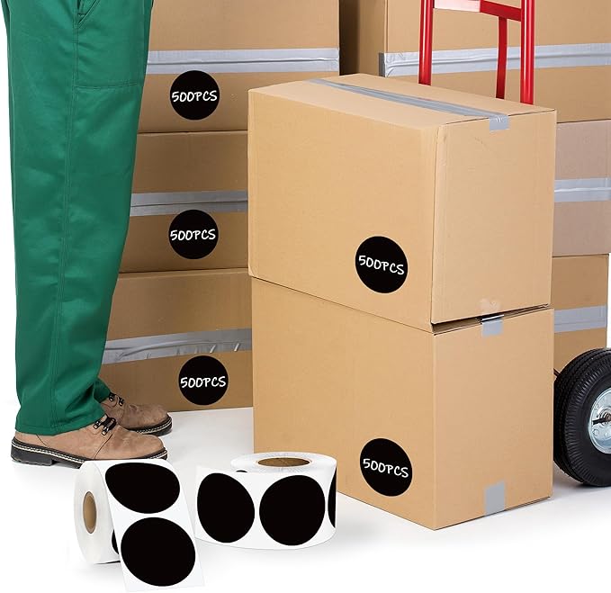 2 Inch Black Circle Stickers 500 Pcs,Permanent Color Coding Dots for Office Home Organization, File Classification,Multipurpose Labels